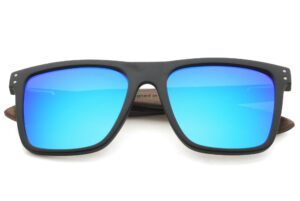 Blair wooden sunglasses blue lenses folded