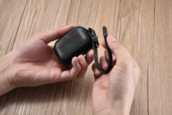 Strap of black leather airopds pro case