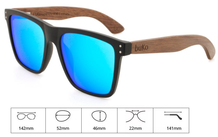 Dimensions of Blair wooden sunglasses