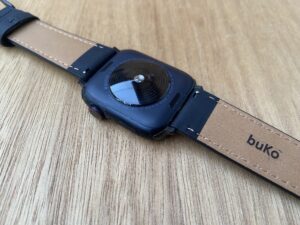 black leather watch band on Apple Watch