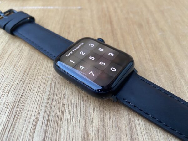 Black leather Apple Watch strap