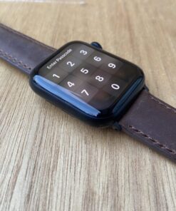 dark brown leather strap on Apple Watch