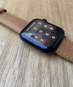 light brown leather band on Apple Watch