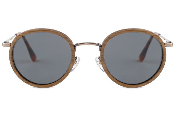 Front view of Kala wood and metal polarised sunglasses