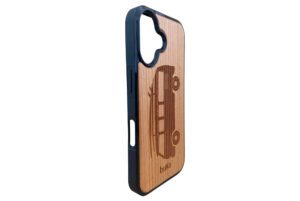 Wooden iPhone 16 Case with Kombi van engraving