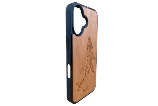 Wooden iPhone 16 Case with whale engraved