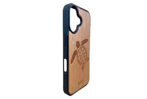 Wooden iPhone 16 case with Turtle