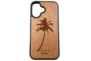 wood iPhone 16 pro case with palm tree