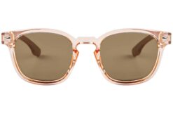 front view of BuKo Byron sunglasses amber transparent frame with wooden temples and brown lenses