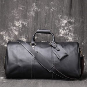 Black leather duffle bag