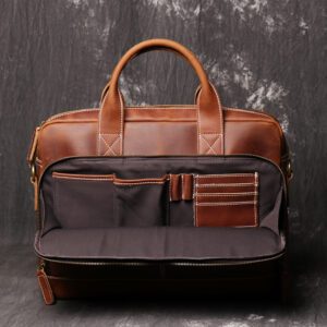 side pocket of leather laptop briefcase