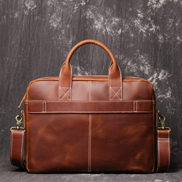 back side of leather laptop briefcase