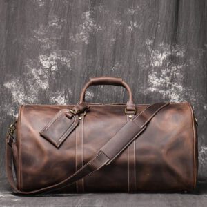 Dark brown leather duffle bag