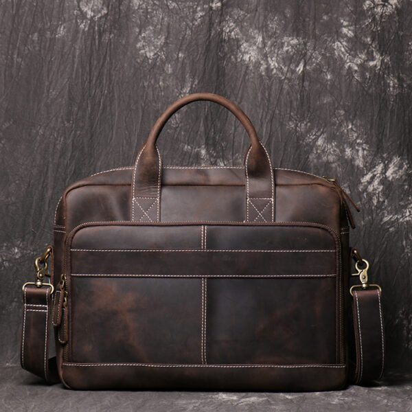 Dark brown leather laptop briefcase