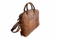 back side of leather laptop briefcase