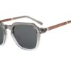 Avie clear and grey sunglasses with wooden temples