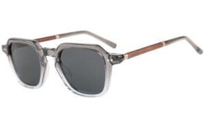 Avie clear and grey sunglasses with wooden temples