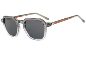 Avie clear and grey sunglasses with wooden temples
