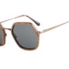 Hexagonal shaped wood and metal sunglasses