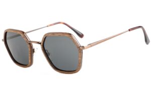 Hexagonal shaped wood and metal sunglasses