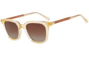 Varna Sun yellow acetate frame sunglasses with wood arms