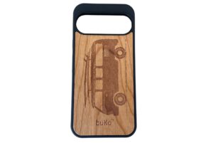 Wood Google pixel 9 case with kombi van engraved