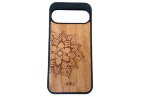 Wooden Google pixel 9 pro xl case with a mandala engraved