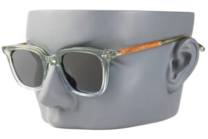 Varna green frame sunglasses on a mannequin