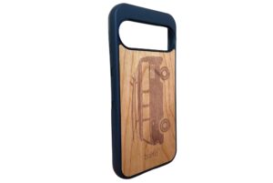 Wooden pixel 9 pro xl case with kombi van engraving