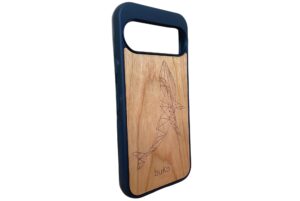 wooden pixel 9 pro xl case with whale engraving