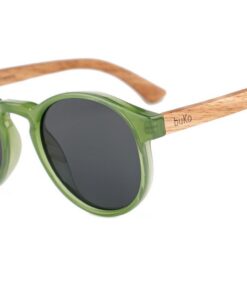 Rosco sunglasses with green frame and wooden arms