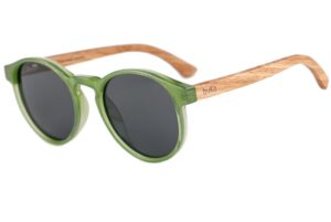 Rosco sunglasses with green frame and wooden arms