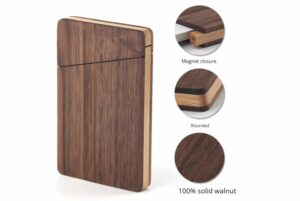 Details of wooden business card holder