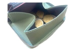 Coin pouch compartment on leather wallet