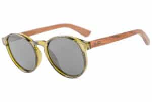 rosco olive green round sunglasses with wood arms by buko