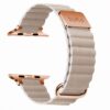 Beige Ripple leather magnetic Apple Watch band by Buko with rose gold hardware and a laser-engraved buKo logo on the metal clasp.