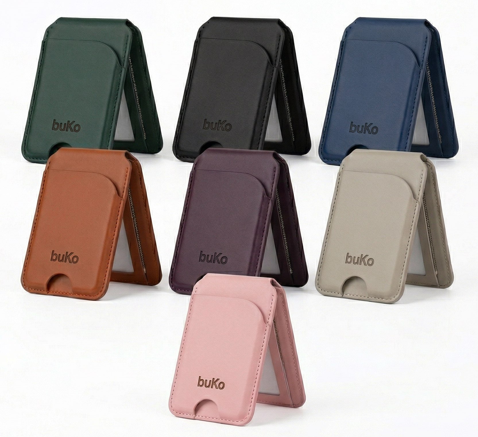 seven different colours of buko MagSafe wallets