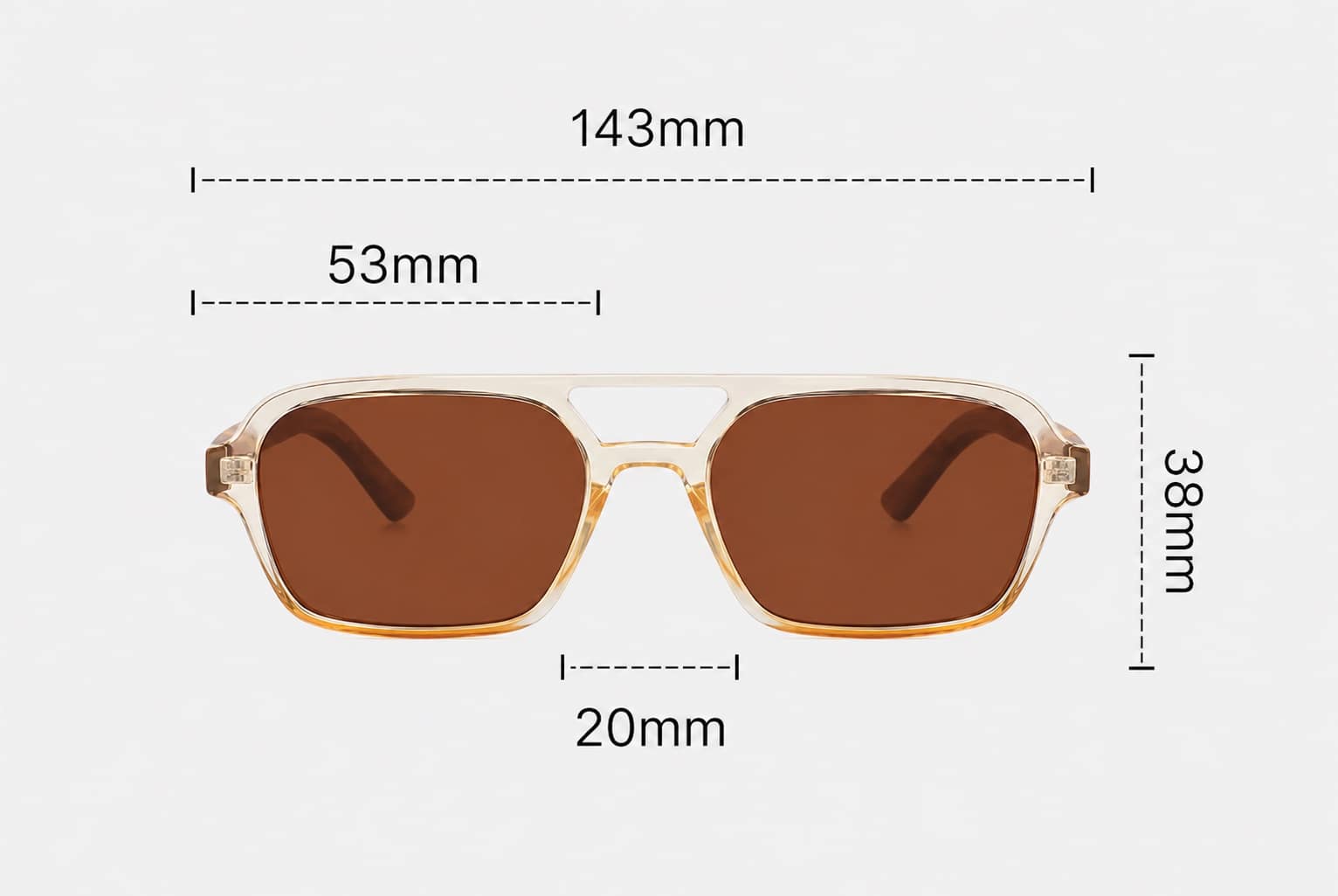 dimensions of frank thin rectangular aviator sunglasses by buko