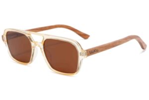 Frank sun sunglasses with yellow frame and wooden temples