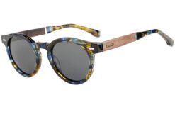 jaques sunglasses with rounded colourful frame and wooden arms