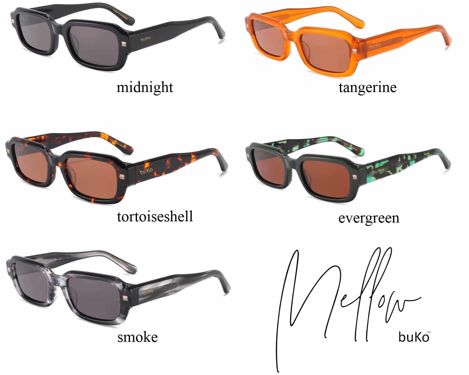 mellow retro rectangular sunglasses colour options