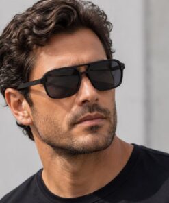 man wearing black midnight frank sunglasses with black wooden arms