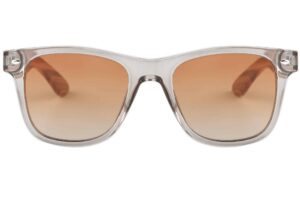 front of runaway haze wooden sunglasses with grey lenses