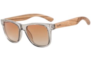 runaway haze sunglasses with wooden temples and grey lenses
