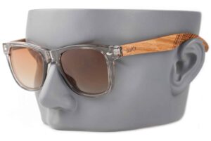 runaway haze wooden sunglasses with grey lenses on a male model