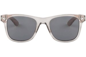 front of runaway fade wooden sunglasses with grey lenses