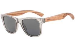 runaway fade sunglasses with wooden temples and grey lenses