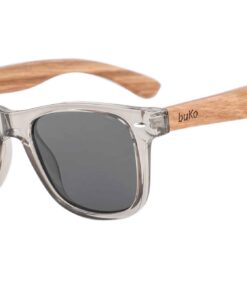 runaway fade sunglasses with wooden temples and grey lenses