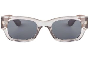 front of rectangular style clear woodstock fade sunglasses