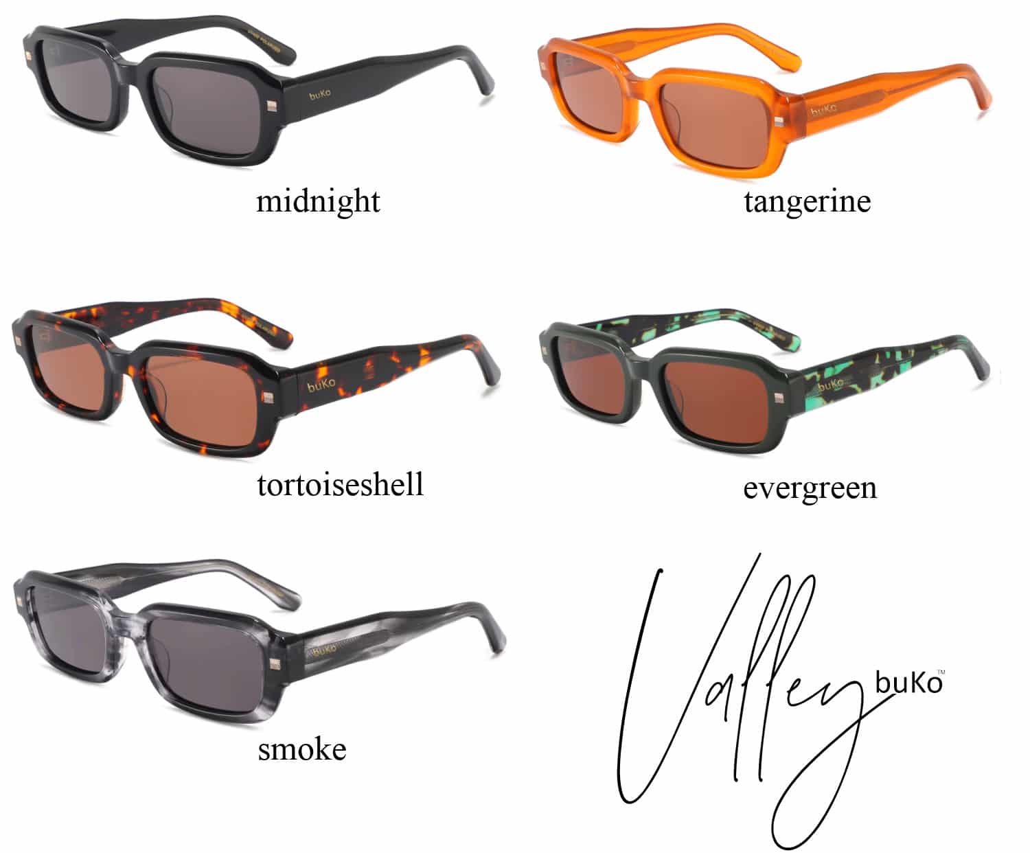 valley retro rectangular sunglasses colour options